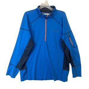 Columbia Omni-Heat Mens Blue 1/4 Zip Pullover With Orange Accent & Zippered Slee